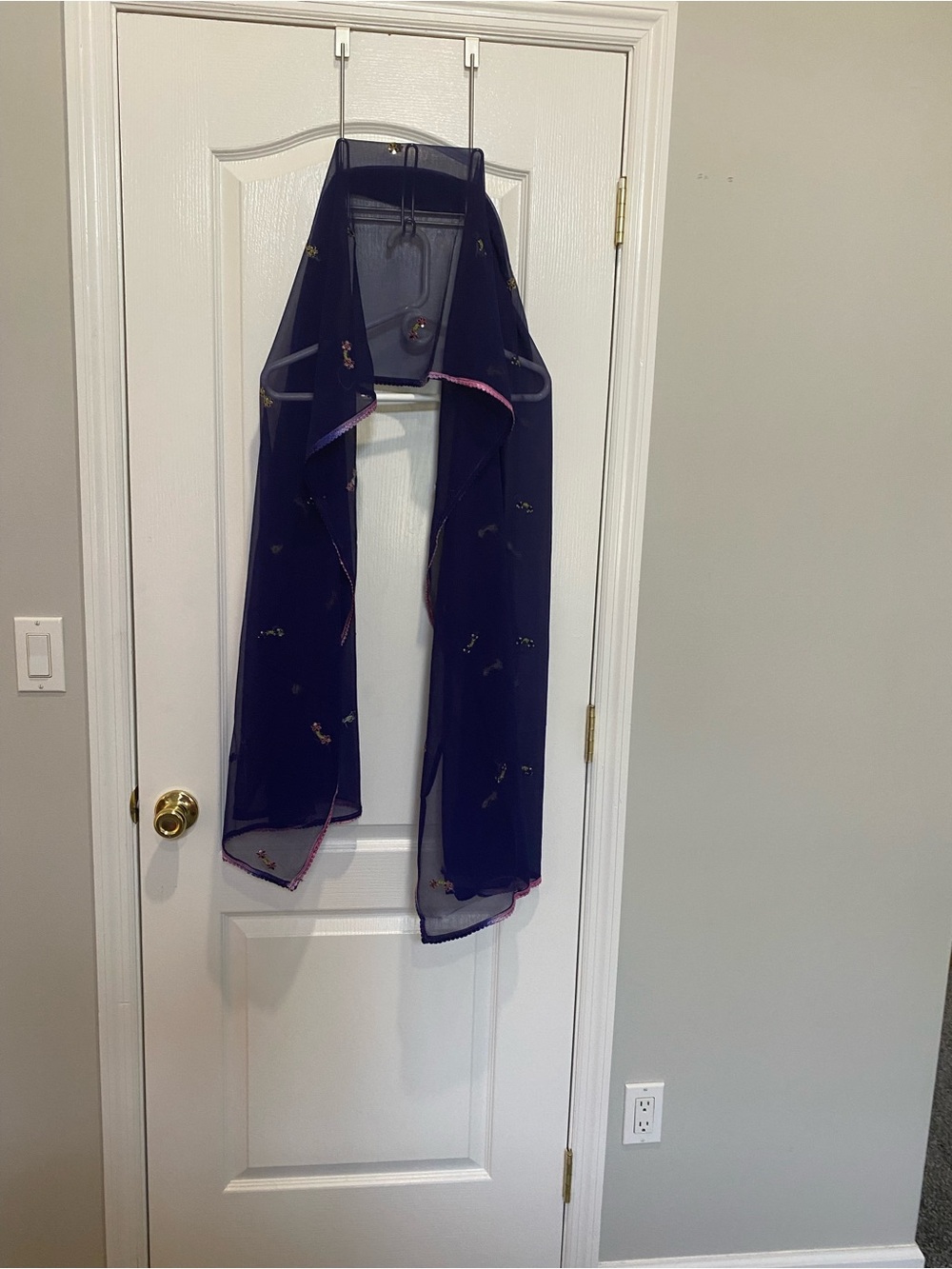 Embellished Navy Blue Formal  3 piece unstitched Indian dress top,bottom dupata - Picture 8 of 9